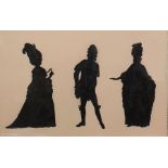 Silhouette picture with three figures, oak frame, glazed, 24cm x 37cm