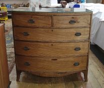 19th century mahogany bowfront chest of two short over three long graduated drawers, splayed feet,