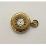 Dennison gold-plated half hunter pocket watch, button winding, with subsidiary seconds dial