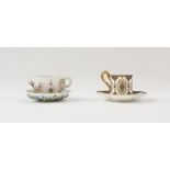 Dresden china cabinet cup and saucer, each lobed, the cup applied and painted numerous floral