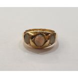 Edwardian 18ct gold and opal ring set three oval opals, Chester 1906, in cream bakelite Clement
