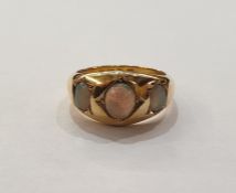 Edwardian 18ct gold and opal ring set three oval opals, Chester 1906, in cream bakelite Clement