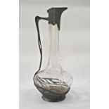 Orivit Friedrich Adler Art Nouveau pewter and glass decanter, marked to base, 22cm high (handle