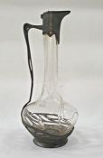 Orivit Friedrich Adler Art Nouveau pewter and glass decanter, marked to base, 22cm high (handle