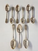 Six assorted Georgian silver fiddle pattern spoons and three assorted Georgian fiddle pattern