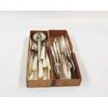 Mother-of-pearl and silver-plated fruit knives and forks for six, another set of mother-of-pearl