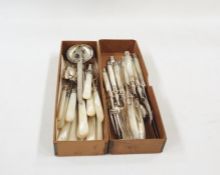 Mother-of-pearl and silver-plated fruit knives and forks for six, another set of mother-of-pearl