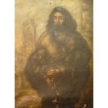 Unattributed (19th century)  Oil on canvas Continental bearded figure with bagpipes, buildings in