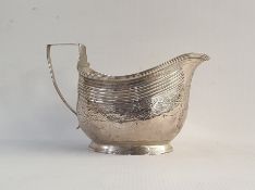 Georgian silver cream jug with reeded border, foliate engraving, London 1809, weight 4oz