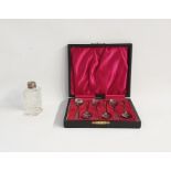 Set of six silver coffee spoons, Sheffield 1927, in fitted case and a cut glass dressing table