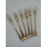 Set of six Georgian silver three-prong forks, Old English pattern, various makers and dates, 7.
