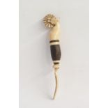 Carved bone and stained hardwood prisoner of war pastry jigger/fork decorated with a horse's head,