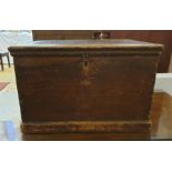 19th century stained pine box with lift-top, the whole raised on plinth base, 43cm x 28cm