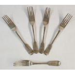 Set of four Georgian silver fiddle pattern forks bearing initials HW, London 1830 by Charles