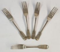 Set of four Georgian silver fiddle pattern forks bearing initials HW, London 1830 by Charles