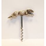 A silver corkscrew, the handle modelled as a running fox, maker J B Chatterley & Sons Ltd,