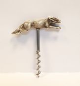 A silver corkscrew, the handle modelled as a running fox, maker J B Chatterley & Sons Ltd,