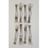 Matched set of eight silver and silver plate Kings pattern dessert forks