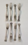 Matched set of eight silver and silver plate Kings pattern dessert forks