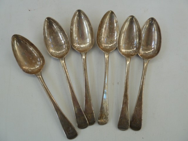 6 silver dessert spoons, London 1805 William Ely & William Fearn, 6.9ozt