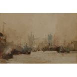 Charles Edward Dixon (1872-1934) Watercolour drawing  Pool of London with shipping and Tower