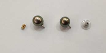 Two black pearl earring pendants (posts and fittings missing)