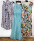 Various 1950's and later vintage dresses including a damask skirt and matching stole with