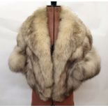 Vintage white fox fur cape with armlets and deep shawl collar