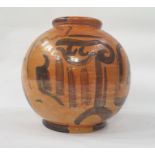 20th century continental vase of ovoid form, orange ground lustre finish and decorated in the manner