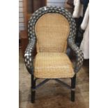 Cane and bamboo framed mid-20th century armchair