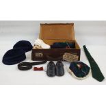 Assorted boy's wool blue caps, three balaclavas, knitted pompom hats, ties, one with Welsh dragon, a