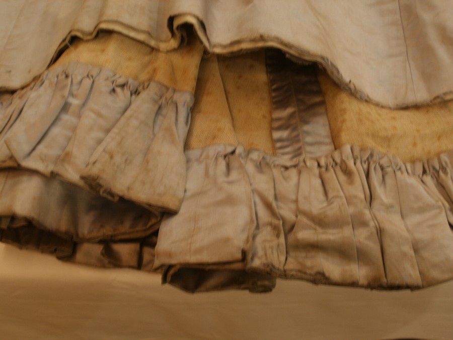 Quantity of Victorian clothes including a satin skirt with bodice trimmed with later decoration, a - Image 7 of 10