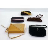 Vintage bags - brown and yellow velvet evening bag with chain strap, black velvet bag with paste