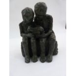 Marlene Badger bronze sculpture, African boys reading, 14cm tall