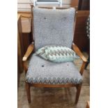 Early 20th century Parker Knoll armchair with grey upholstered seat and back