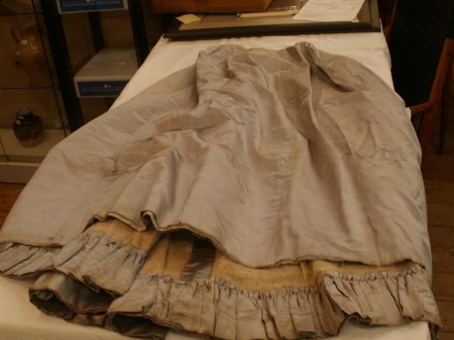 Quantity of Victorian clothes including a satin skirt with bodice trimmed with later decoration, a - Image 8 of 10