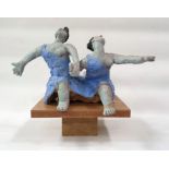 Marlene Badger cement fondue sculpture - just friends, sculpture of skipping figures hand in hand