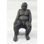 Marlene Badger terracotta sculpture- seated man on stool, 28cm tall