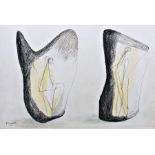 After Henry Moore (1898-1986) Lithographic print Figures in sculpture, bearing printed signature