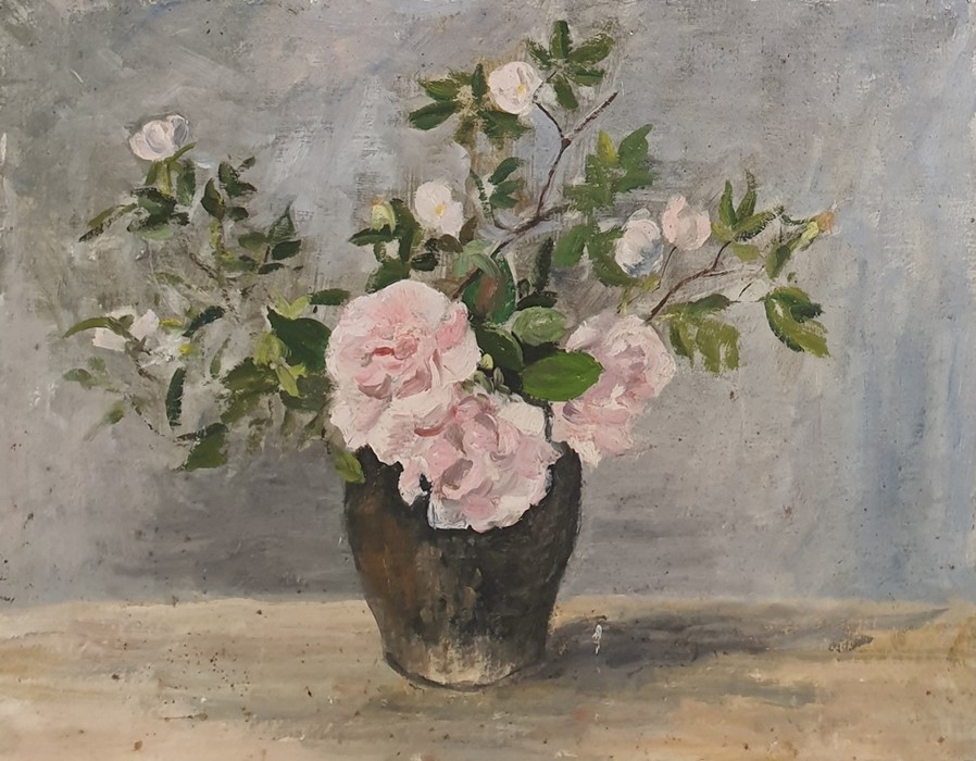 W.G. Scott-Brown 'Bill' (1897-1987) Acrylic on board Roses in vase, unsigned, 35cm x 45.5cm  ( - Image 2 of 2