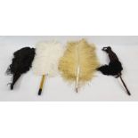 Ostrich feather fan on tortoiseshell guards, cream ostrich feather fan on four mother of pearl