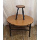 Mid-20th century teak and black metal circular occasional table, 68.5cm diameter together with an