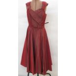 Various vintage dresses including 1950's rust-coloured satin cocktail dress with belt, a black lace,