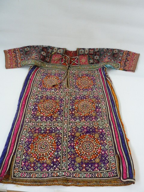 Indian,  heavily embroidered multi coloured dress, mirror detail, 3/4 length sleeves