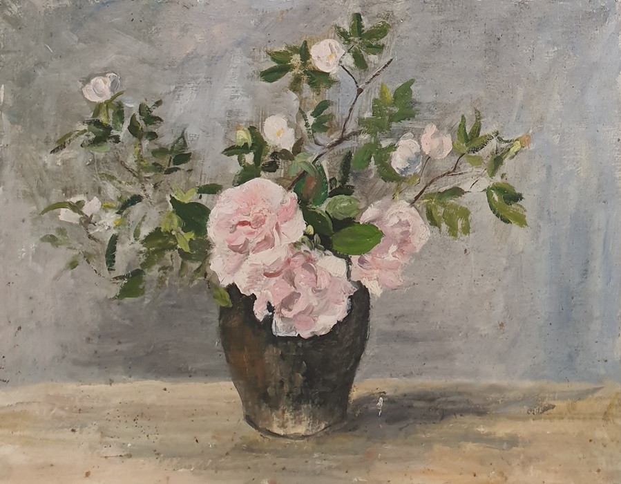 W.G. Scott-Brown 'Bill' (1897-1987) Acrylic on board Roses in vase, unsigned, 35cm x 45.5cm  (