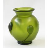 Green iridescent glass vase shouldered and ovoid with raised teardrop decoration, 18cm Condition