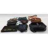 Various vintage leather bags including green-dyed crocodile clutch bag with flap over and stud