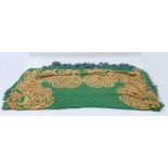 1930's green silk/chiffon shawl with ochre devore velvet design and deep fringe. Square (approx.