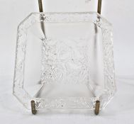 Lalique dish, decorated with tree of life birds, square form with canted corners, 8.5cm