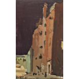 Yuri Khukhrov named verso Oil on panel  Tall building at night, indistinctly signed and dated '65